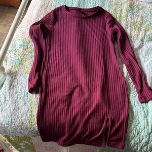 Women’s Ribbed Long-Sleeve Sweater Dress - Burgundy